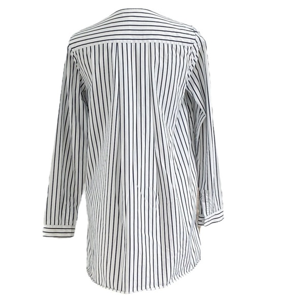 COS WHITE NAVY NAUTICAL STRIPED LONG SLEEVE V-NECK TUNIC BLOUSE - 2 - Picture 3 of 7